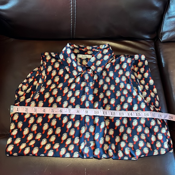 Halo Navy Red Tail Bird All Over Print Button Up Sleeveless Top size S/M - Picture 7 of 12